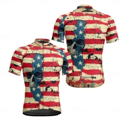 Men's Cycling Jersey Skull National Flag Short Sleeve Bike Tee Tshirt Jersey with 3 Rear Pockets Mountain Bike MTB Quick Dry Anatomic Design Wicking Breathable Sports Black Yellow Red Clothing Apparel