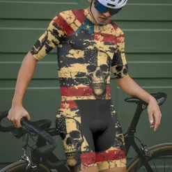 Men's Cycling Jersey Skull National Flag Short Sleeve Bike Tee Tshirt Jersey with 3 Rear Pockets Mountain Bike MTB Quick Dry Anatomic Design Wicking Breathable Sports Black Yellow Red Clothing Apparel