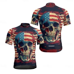 Men's Cycling Jersey Skull National Flag Short Sleeve Bike Tee Tshirt Jersey with 3 Rear Pockets Mountain Bike MTB Quick Dry Anatomic Design Wicking Breathable Sports Black Yellow Red Clothing Apparel