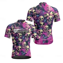 Men's Cycling Jersey Skull Short Sleeve Bike Tee Tshirt Jersey with 3 Rear Pockets Mountain Bike MTB Quick Dry Anatomic Design Wicking Breathable Sports Violet Dark Purple Red Clothing Apparel