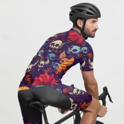 Men's Cycling Jersey Skull Short Sleeve Bike Tee Tshirt Jersey with 3 Rear Pockets Mountain Bike MTB Quick Dry Anatomic Design Wicking Breathable Sports Violet Dark Purple Red Clothing Apparel
