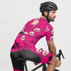 Men's Cycling Jersey Skull Short Sleeve Bike Tee Tshirt Jersey with 3 Rear Pockets Mountain Bike MTB Quick Dry Anatomic Design Wicking Breathable Sports Violet Dark Purple Red Clothing Apparel