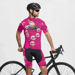 Men's Cycling Jersey Skull Short Sleeve Bike Tee Tshirt Jersey with 3 Rear Pockets Mountain Bike MTB Quick Dry Anatomic Design Wicking Breathable Sports Violet Dark Purple Red Clothing Apparel