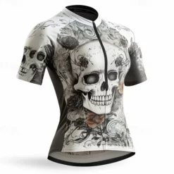 Men's Cycling Jersey Skull Funny Short Sleeve Bike Jersey Top with 3 Rear Pockets Mountain Bike MTB Road Bike Cycling Quick Dry Reflective Strips Back Pocket Moisture Wicking Sports Black Grey