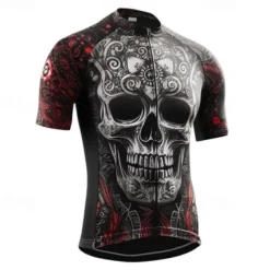 Men's Cycling Jersey Skull Funny Short Sleeve Bike Jersey Top with 3 Rear Pockets Mountain Bike MTB Road Bike Cycling Quick Dry Reflective Strips Back Pocket Moisture Wicking Sports Black Grey