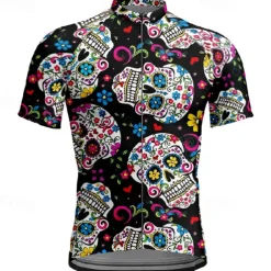Men's Cycling Jersey Skull Short Sleeve Bike Tee Tshirt Jersey with 3 Rear Pockets Mountain Bike MTB Quick Dry Anatomic Design Wicking Breathable Sports Black Clothing Apparel