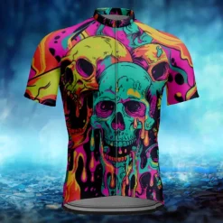 Men's Cycling Jersey Skull Short Sleeve Bike Tee Tshirt Jersey with 3 Rear Pockets Mountain Bike MTB Quick Dry Anatomic Design Wicking Breathable Sports Yellow Blue Purple Clothing Apparel