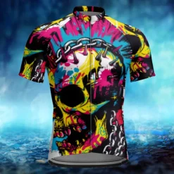 Men's Cycling Jersey Skull Short Sleeve Bike Tee Tshirt Jersey with 3 Rear Pockets Mountain Bike MTB Quick Dry Anatomic Design Wicking Breathable Sports Yellow Blue Purple Clothing Apparel