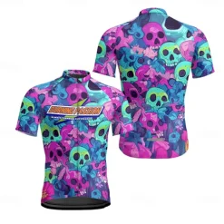 Men's Cycling Jersey Skull Short Sleeve Bike Tee Tshirt Jersey with 3 Rear Pockets Mountain Bike MTB Quick Dry Anatomic Design Wicking Breathable Sports Dark Purple Blue Purple Clothing Apparel