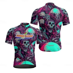 Men's Cycling Jersey Skull Short Sleeve Bike Tee Tshirt Jersey with 3 Rear Pockets Mountain Bike MTB Quick Dry Anatomic Design Wicking Breathable Sports Dark Purple Blue Purple Clothing Apparel