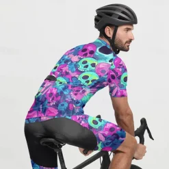 Men's Cycling Jersey Skull Short Sleeve Bike Tee Tshirt Jersey with 3 Rear Pockets Mountain Bike MTB Quick Dry Anatomic Design Wicking Breathable Sports Dark Purple Blue Purple Clothing Apparel