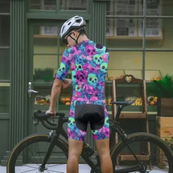 Men's Cycling Jersey Skull Short Sleeve Bike Tee Tshirt Jersey with 3 Rear Pockets Mountain Bike MTB Quick Dry Anatomic Design Wicking Breathable Sports Dark Purple Blue Purple Clothing Apparel