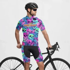 Men's Cycling Jersey Skull Short Sleeve Bike Tee Tshirt Jersey with 3 Rear Pockets Mountain Bike MTB Quick Dry Anatomic Design Wicking Breathable Sports Dark Purple Blue Purple Clothing Apparel