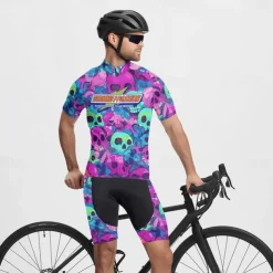 Men's Cycling Jersey Skull Short Sleeve Bike Tee Tshirt Jersey with 3 Rear Pockets Mountain Bike MTB Quick Dry Anatomic Design Wicking Breathable Sports Dark Purple Blue Purple Clothing Apparel