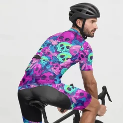 Men's Cycling Jersey Skull Short Sleeve Bike Tee Tshirt Jersey with 3 Rear Pockets Mountain Bike MTB Quick Dry Anatomic Design Wicking Breathable Sports Dark Purple Blue Purple Clothing Apparel