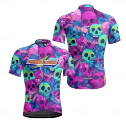 Men's Cycling Jersey Skull Short Sleeve Bike Tee Tshirt Jersey with 3 Rear Pockets Mountain Bike MTB Quick Dry Anatomic Design Wicking Breathable Sports Dark Purple Blue Purple Clothing Apparel