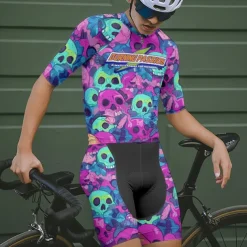 Men's Cycling Jersey Skull Short Sleeve Bike Tee Tshirt Jersey with 3 Rear Pockets Mountain Bike MTB Quick Dry Anatomic Design Wicking Breathable Sports Dark Purple Blue Purple Clothing Apparel