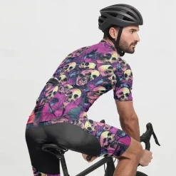 Men's Cycling Jersey Skull Short Sleeve Bike Tee Tshirt Jersey with 3 Rear Pockets Mountain Bike MTB Quick Dry Anatomic Design Wicking Breathable Sports Dark Purple Blue Purple Clothing Apparel