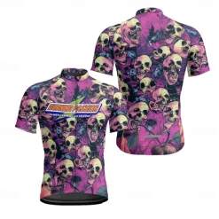 Men's Cycling Jersey Skull Short Sleeve Bike Tee Tshirt Jersey with 3 Rear Pockets Mountain Bike MTB Quick Dry Anatomic Design Wicking Breathable Sports Dark Purple Blue Purple Clothing Apparel