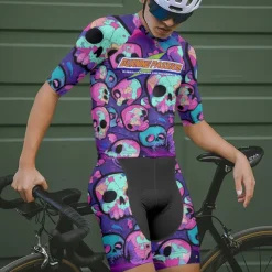 Men's Cycling Jersey Skull Short Sleeve Bike Tee Tshirt Jersey with 3 Rear Pockets Mountain Bike MTB Quick Dry Anatomic Design Wicking Breathable Sports Dark Purple Blue Purple Clothing Apparel