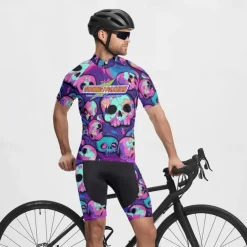 Men's Cycling Jersey Skull Short Sleeve Bike Tee Tshirt Jersey with 3 Rear Pockets Mountain Bike MTB Quick Dry Anatomic Design Wicking Breathable Sports Dark Purple Blue Purple Clothing Apparel