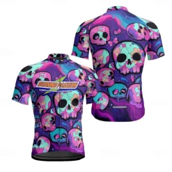 Men's Cycling Jersey Skull Short Sleeve Bike Tee Tshirt Jersey with 3 Rear Pockets Mountain Bike MTB Quick Dry Anatomic Design Wicking Breathable Sports Dark Purple Blue Purple Clothing Apparel