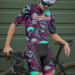 Men's Cycling Jersey Skull Short Sleeve Bike Tee Tshirt Jersey with 3 Rear Pockets Mountain Bike MTB Quick Dry Anatomic Design Wicking Breathable Sports Dark Purple Blue Purple Clothing Apparel