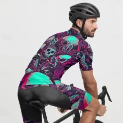 Men's Cycling Jersey Skull Short Sleeve Bike Tee Tshirt Jersey with 3 Rear Pockets Mountain Bike MTB Quick Dry Anatomic Design Wicking Breathable Sports Dark Purple Blue Purple Clothing Apparel