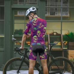 Men's Cycling Jersey Skull Short Sleeve Bike Tee Tshirt Jersey with 3 Rear Pockets Mountain Bike MTB Quick Dry Anatomic Design Wicking Breathable Sports Violet Black Dark Purple Clothing Apparel