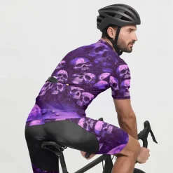 Men's Cycling Jersey Skull Short Sleeve Bike Tee Tshirt Jersey with 3 Rear Pockets Mountain Bike MTB Quick Dry Anatomic Design Wicking Breathable Sports Violet Black Dark Purple Clothing Apparel
