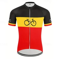 Men's Cycling Jersey Stripes Short Sleeve Bike Tee Tshirt Top with 3 Rear Pockets Mountain Bike MTB Road Bike Cycling Quick Dry Front Zipper Wicking Sports Red Clothing Apparel