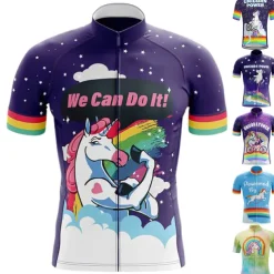 Men's Cycling Jersey Unicorn Funny Short Sleeve Bike Jersey Top with 3 Rear Pockets Mountain Bike MTB Road Bike Cycling Quick Dry Reflective Strips Back Pocket Moisture Wicking Sports Navy White