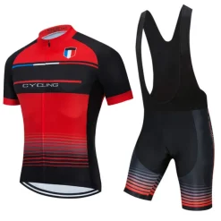 Men's Cycling Jersey with Bib Shorts Short Sleeve Mountain Bike MTB Road Bike Cycling Red Green Stripes Bike Clothing Suit 3D Pad Breathable Quick Dry Back Pocket Polyester Spandex Sports Stripes