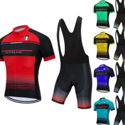 Men's Cycling Jersey with Bib Shorts Short Sleeve Mountain Bike MTB Road Bike Cycling Red Green Stripes Bike Clothing Suit 3D Pad Breathable Quick Dry Back Pocket Polyester Spandex Sports Stripes