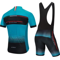 Men's Cycling Jersey with Bib Shorts Short Sleeve Mountain Bike MTB Road Bike Cycling Red Green Stripes Bike Clothing Suit 3D Pad Breathable Quick Dry Back Pocket Polyester Spandex Sports Stripes