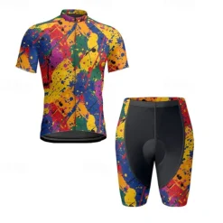 Men's Cycling Jersey with Shorts Graffiti Short Sleeve Bike Clothing Suit with 3 Rear Pockets Mountain Bike MTB Road Bike Cycling Front Zipper Sweat wicking Comfortable Breathable Sports Yellow Red