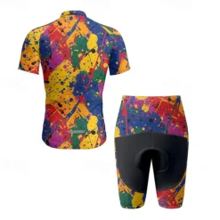 Men's Cycling Jersey with Shorts Graffiti Short Sleeve Bike Clothing Suit with 3 Rear Pockets Mountain Bike MTB Road Bike Cycling Front Zipper Sweat wicking Comfortable Breathable Sports Yellow Red