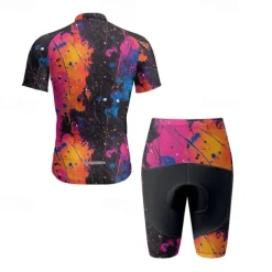 Men's Cycling Jersey with Shorts Graffiti Short Sleeve Bike Clothing Suit with 3 Rear Pockets Mountain Bike MTB Road Bike Cycling Front Zipper Sweat wicking Comfortable Breathable Sports Yellow Red