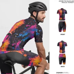 Men's Cycling Jersey with Shorts Graffiti Short Sleeve Bike Clothing Suit with 3 Rear Pockets Mountain Bike MTB Road Bike Cycling Front Zipper Sweat wicking Comfortable Breathable Sports Yellow Red