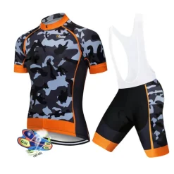 Men's Cycling Jersey with Bib Shorts Short Sleeve Mountain Bike MTB Road Bike Cycling Black White Red Patchwork Camo / Camouflage Bike Clothing Suit UV Resistant 3D Pad Breathable Quick Dry Back