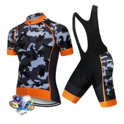 Men's Cycling Jersey with Bib Shorts Short Sleeve Mountain Bike MTB Road Bike Cycling Black White Red Patchwork Camo / Camouflage Bike Clothing Suit UV Resistant 3D Pad Breathable Quick Dry Back