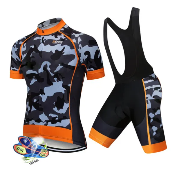 Men's Cycling Jersey with Bib Shorts Short Sleeve Mountain Bike MTB Road Bike Cycling Black White Red Patchwork Camo / Camouflage Bike Clothing Suit UV Resistant 3D Pad Breathable Quick Dry Back