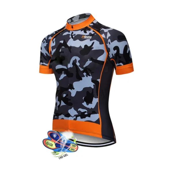 Men's Cycling Jersey with Bib Shorts Short Sleeve Mountain Bike MTB Road Bike Cycling Black White Red Patchwork Camo / Camouflage Bike Clothing Suit UV Resistant 3D Pad Breathable Quick Dry Back