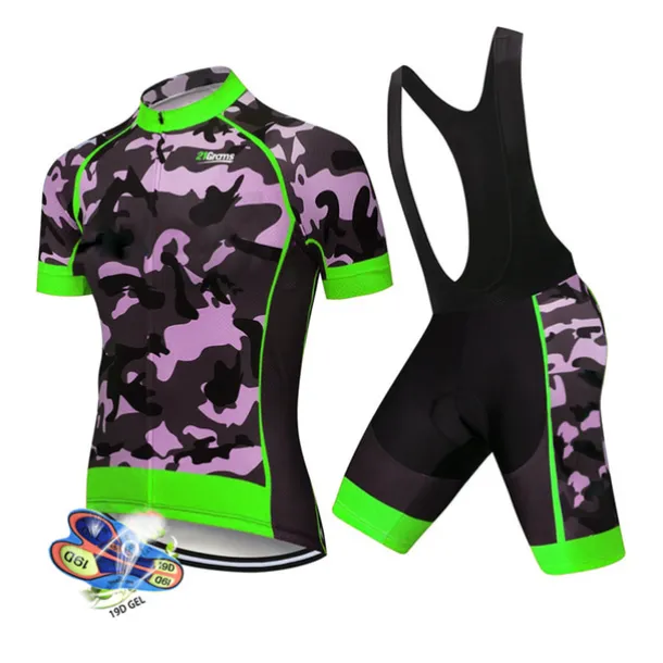 Men's Cycling Jersey with Bib Shorts Short Sleeve Mountain Bike MTB Road Bike Cycling Black White Red Patchwork Camo / Camouflage Bike Clothing Suit UV Resistant 3D Pad Breathable Quick Dry Back