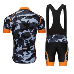 Men's Cycling Jersey with Bib Shorts Short Sleeve Mountain Bike MTB Road Bike Cycling Black White Red Patchwork Camo / Camouflage Bike Clothing Suit UV Resistant 3D Pad Breathable Quick Dry Back