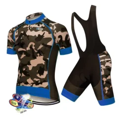 Men's Cycling Jersey with Bib Shorts Short Sleeve Mountain Bike MTB Road Bike Cycling Black White Red Patchwork Camo / Camouflage Bike Clothing Suit UV Resistant 3D Pad Breathable Quick Dry Back