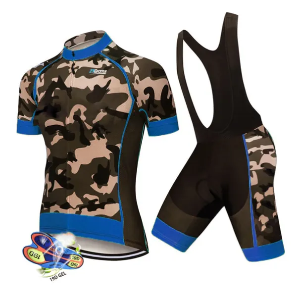 Men's Cycling Jersey with Bib Shorts Short Sleeve Mountain Bike MTB Road Bike Cycling Black White Red Patchwork Camo / Camouflage Bike Clothing Suit UV Resistant 3D Pad Breathable Quick Dry Back