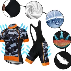 Men's Cycling Jersey with Bib Shorts Short Sleeve Mountain Bike MTB Road Bike Cycling Black White Red Patchwork Camo / Camouflage Bike Clothing Suit UV Resistant 3D Pad Breathable Quick Dry Back
