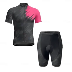 Men's Cycling Jersey with Shorts Geometric Short Sleeve Bike Clothing Suit with 3 Rear Pockets Mountain Bike MTB Road Bike Cycling Front Zipper Sweat wicking Comfortable Breathable Sports Black Red