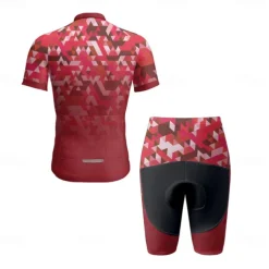 Men's Cycling Jersey with Shorts Geometric Short Sleeve Bike Clothing Suit with 3 Rear Pockets Mountain Bike MTB Road Bike Cycling Front Zipper Sweat wicking Comfortable Breathable Sports Black Red